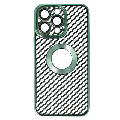 Husa iPhone 13 Pro Max, Carbon Fiber TPU, Verde